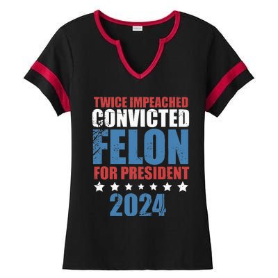 Twice Impeached Convicted Felon Ladies Halftime Notch Neck Tee