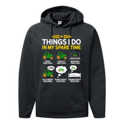 Things I Do In My Spare Time Tractor Agriculture Farmer Performance Fleece Hoodie