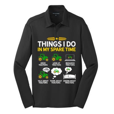 Things I Do In My Spare Time Tractor Agriculture Farmer Silk Touch Performance Long Sleeve Polo