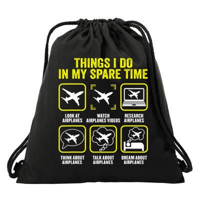 Things I Do In My Spare Time Airplanes Aviation Pilot Drawstring Bag