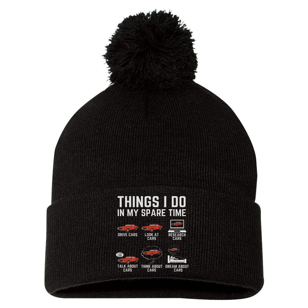 Things I Do In My Spare Time Funny Car Enthusiast Car Lover Pom Pom 12in Knit Beanie
