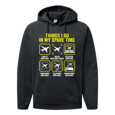 Things I Do In My Spare Time Airplanes Aviation Pilot Performance Fleece Hoodie