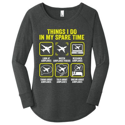 Things I Do In My Spare Time Airplanes Aviation Pilot Women's Perfect Tri Tunic Long Sleeve Shirt