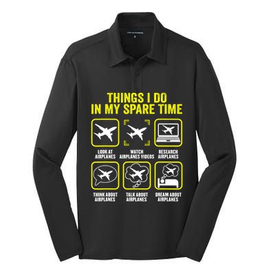 Things I Do In My Spare Time Airplanes Aviation Pilot Silk Touch Performance Long Sleeve Polo