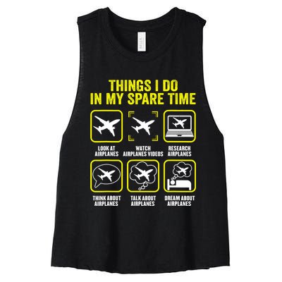 Things I Do In My Spare Time Airplanes Aviation Pilot Women's Racerback Cropped Tank