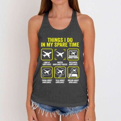 Things I Do In My Spare Time Airplanes Aviation Pilot Women's Knotted Racerback Tank