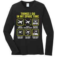 Things I Do In My Spare Time Airplanes Aviation Pilot Ladies Long Sleeve Shirt