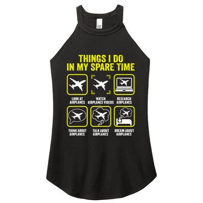 Things I Do In My Spare Time Airplanes Aviation Pilot Women's Perfect Tri Rocker Tank