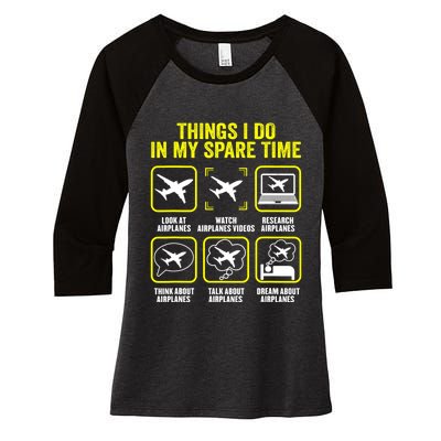 Things I Do In My Spare Time Airplanes Aviation Pilot Women's Tri-Blend 3/4-Sleeve Raglan Shirt