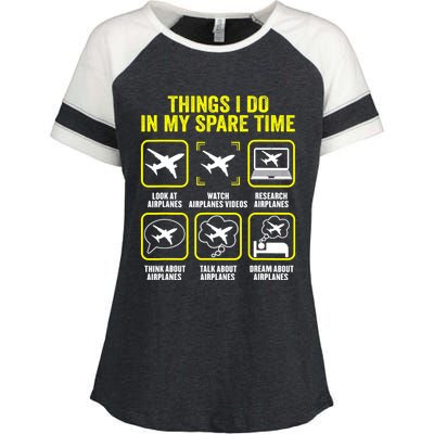 Things I Do In My Spare Time Airplanes Aviation Pilot Enza Ladies Jersey Colorblock Tee