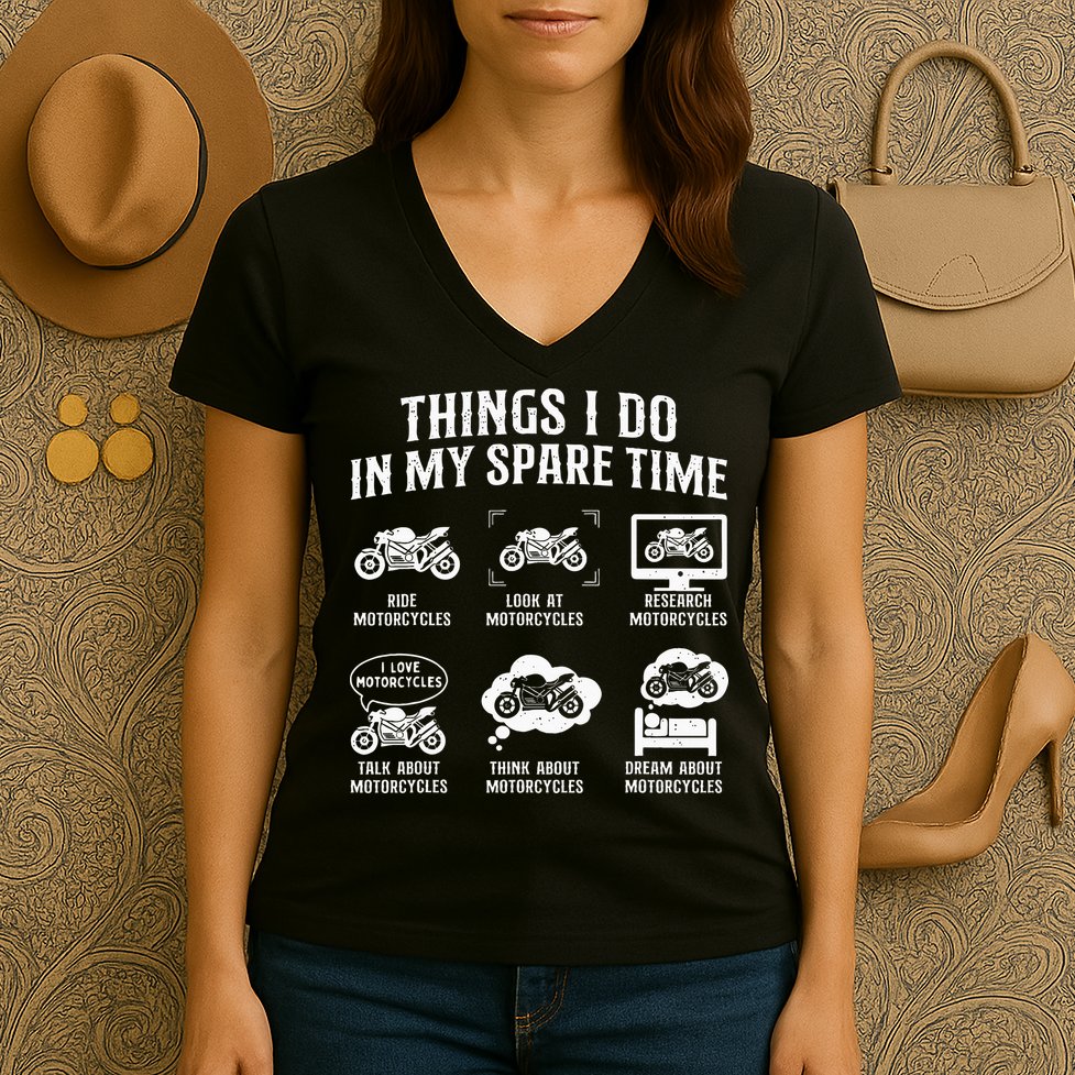 Things I Do In My Spare Time Biker Motorcycle Rider Riding Women's V-Neck T-Shirt