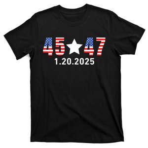 Trump Inauguration Day 2025 45 47 American Flag White Star T-Shirt