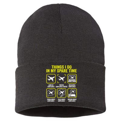 Things I Do In My Spare Time Airplanes Aviation Pilot Sustainable Knit Beanie