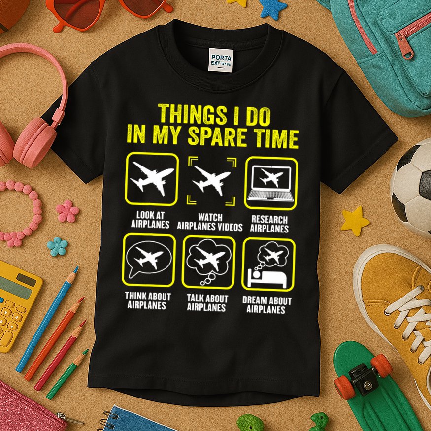 Things I Do In My Spare Time Airplanes Aviation Pilot Kids T-Shirt