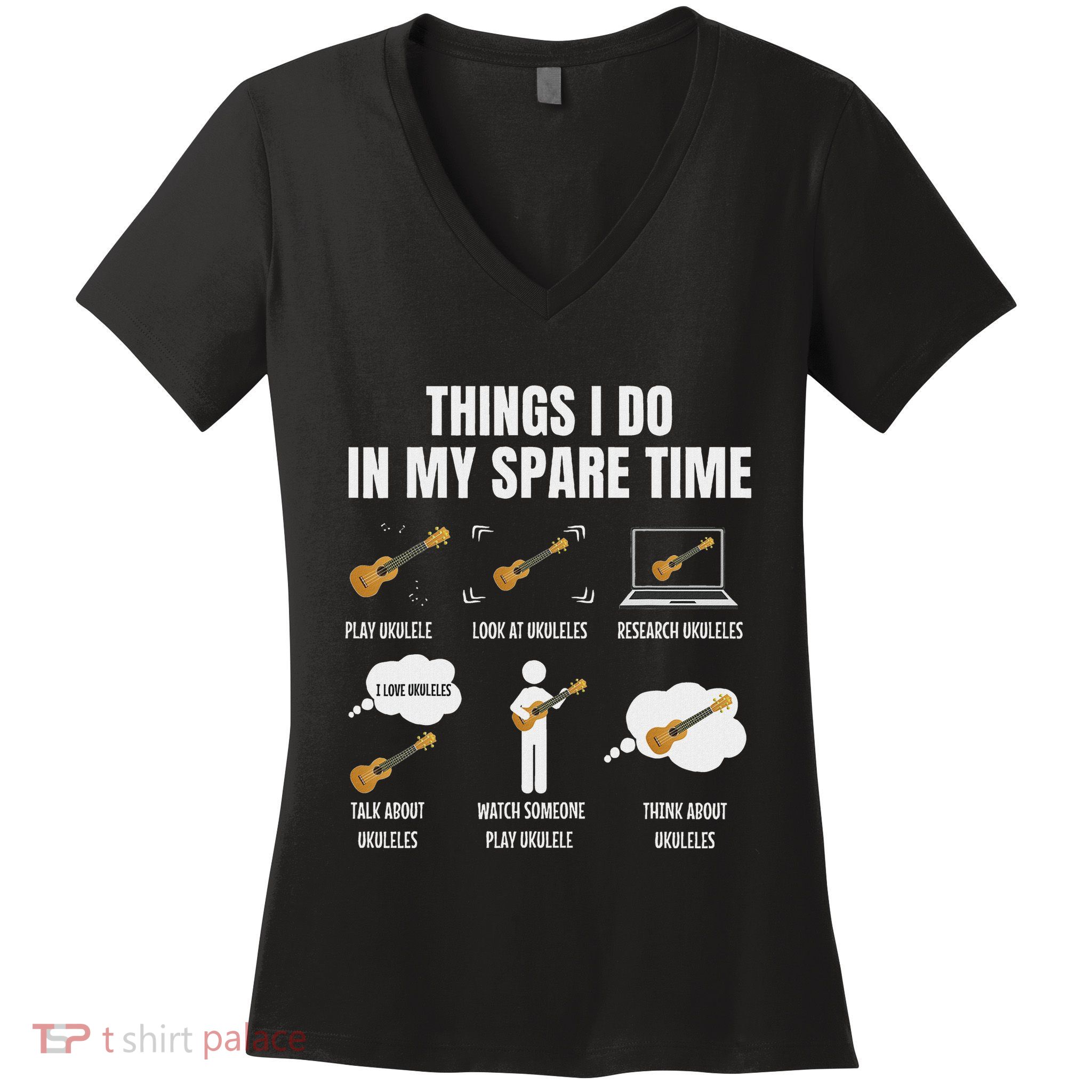 Things I Do In My Spare Time Ukulele Player Women's V-Neck T-Shirt