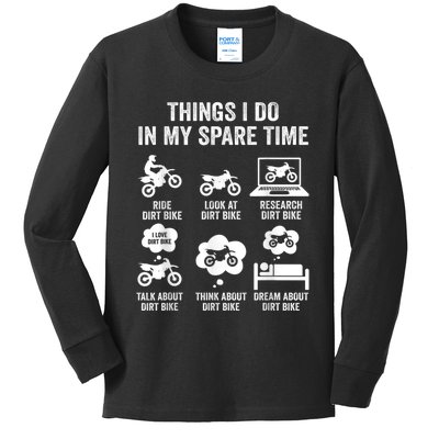 Things I Do In My Spare Time Funny Dirt Bike Motocross Biker Kids Long Sleeve Shirt