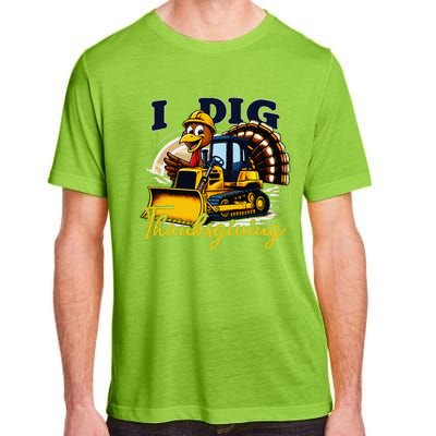 Turkey I Dig Thanksgiving Bulldozer Little Thanksgiving Adult ChromaSoft Performance T-Shirt