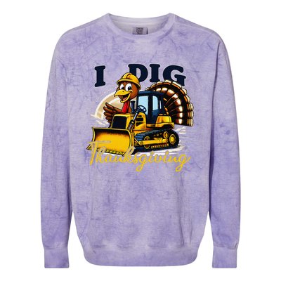 Turkey I Dig Thanksgiving Bulldozer Little Thanksgiving Colorblast Crewneck Sweatshirt