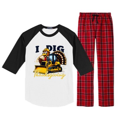 Turkey I Dig Thanksgiving Bulldozer Little Thanksgiving Raglan Sleeve Pajama Set