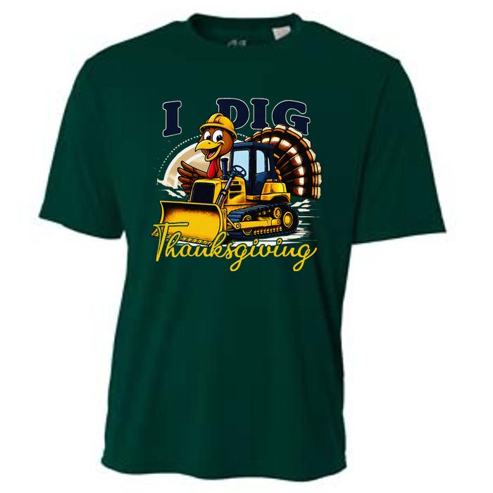 Turkey I Dig Thanksgiving Bulldozer Little Thanksgiving Cooling Performance Crew T-Shirt