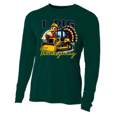 Turkey I Dig Thanksgiving Bulldozer Little Thanksgiving Cooling Performance Long Sleeve Crew