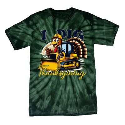 Turkey I Dig Thanksgiving Bulldozer Little Thanksgiving Tie-Dye T-Shirt