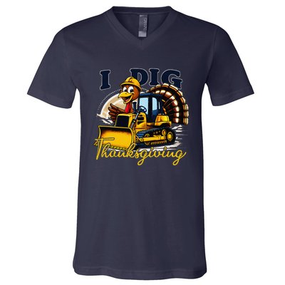 Turkey I Dig Thanksgiving Bulldozer Little Thanksgiving V-Neck T-Shirt