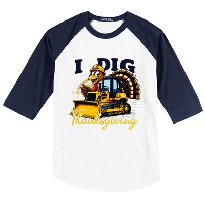 Turkey I Dig Thanksgiving Bulldozer Little Thanksgiving Baseball Sleeve Shirt