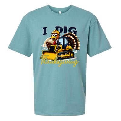 Turkey I Dig Thanksgiving Bulldozer Little Thanksgiving Sueded Cloud Jersey T-Shirt