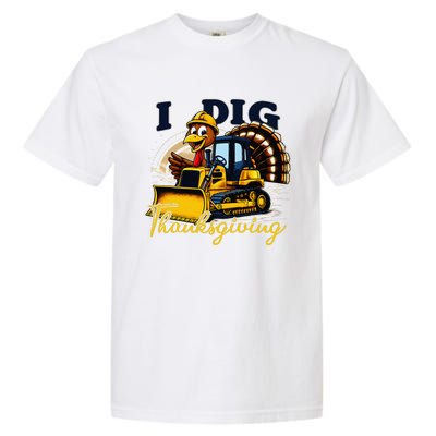 Turkey I Dig Thanksgiving Bulldozer Little Thanksgiving Garment-Dyed Heavyweight T-Shirt