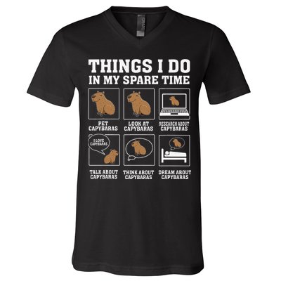 Things I Do In My Spare Time Capybara Funny Capybaras Rodent  V-Neck T-Shirt