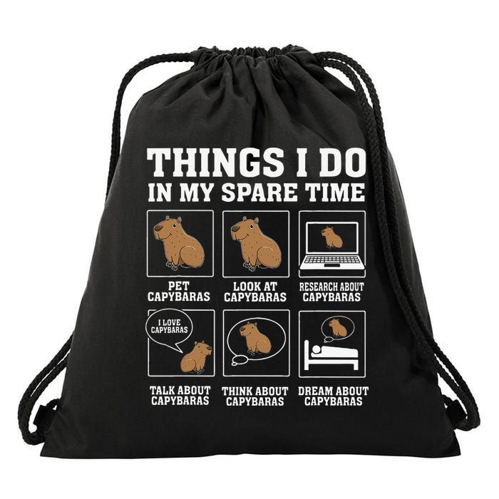 Things I Do In My Spare Time Capybara Funny Capybaras Rodent  Drawstring Bag