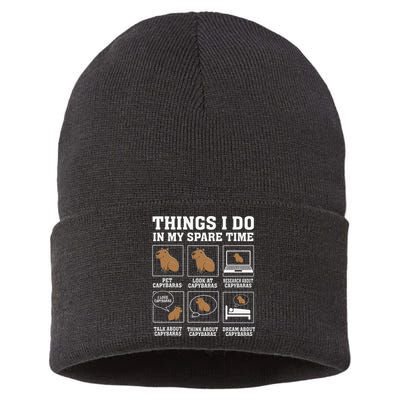 Things I Do In My Spare Time Capybara Funny Capybaras Rodent  Sustainable Knit Beanie