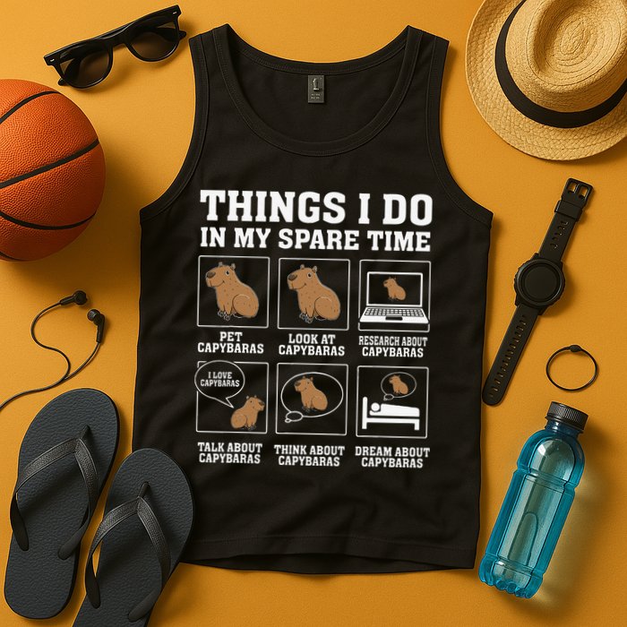 Things I Do In My Spare Time Capybara Funny Capybaras Rodent  Tank Top