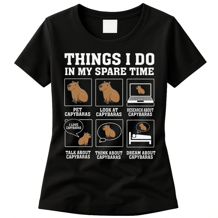 Things I Do In My Spare Time Capybara Funny Capybaras Rodent  Womens T-Shirt