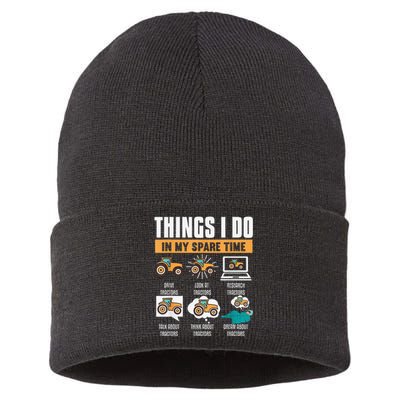 Things I Do In My Spare Time Tractor Funny Farm Farming Sustainable Knit Beanie