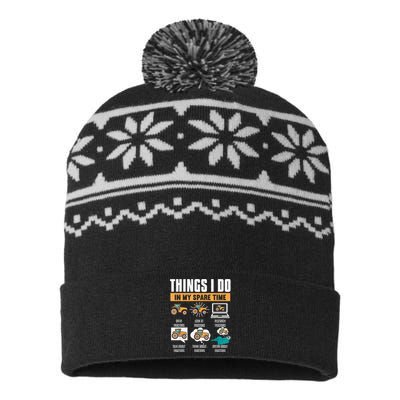 Things I Do In My Spare Time Tractor Funny Farm Farming USA-Made Snowflake Beanie