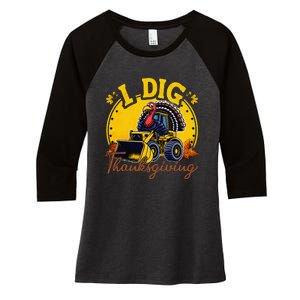 Turkey I Dig Thanksgiving Bulldozer Little Thanksgiving Women's Tri-Blend 3/4-Sleeve Raglan Shirt