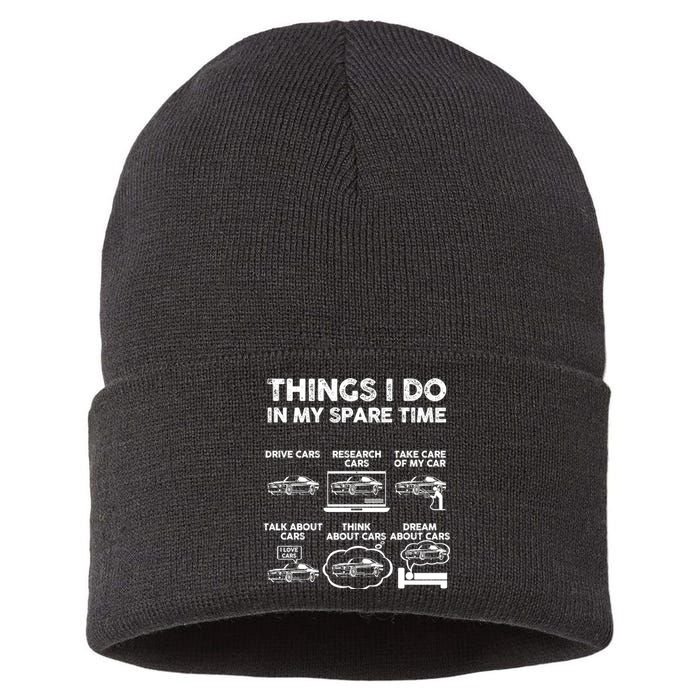 Things I Do In My Spare Time Funny Car Guy Car Enthusiast Sustainable Knit Beanie