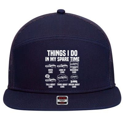 Things I Do In My Spare Time Car Enthusiast Classic Car Guy 7 Panel Mesh Trucker Snapback Hat
