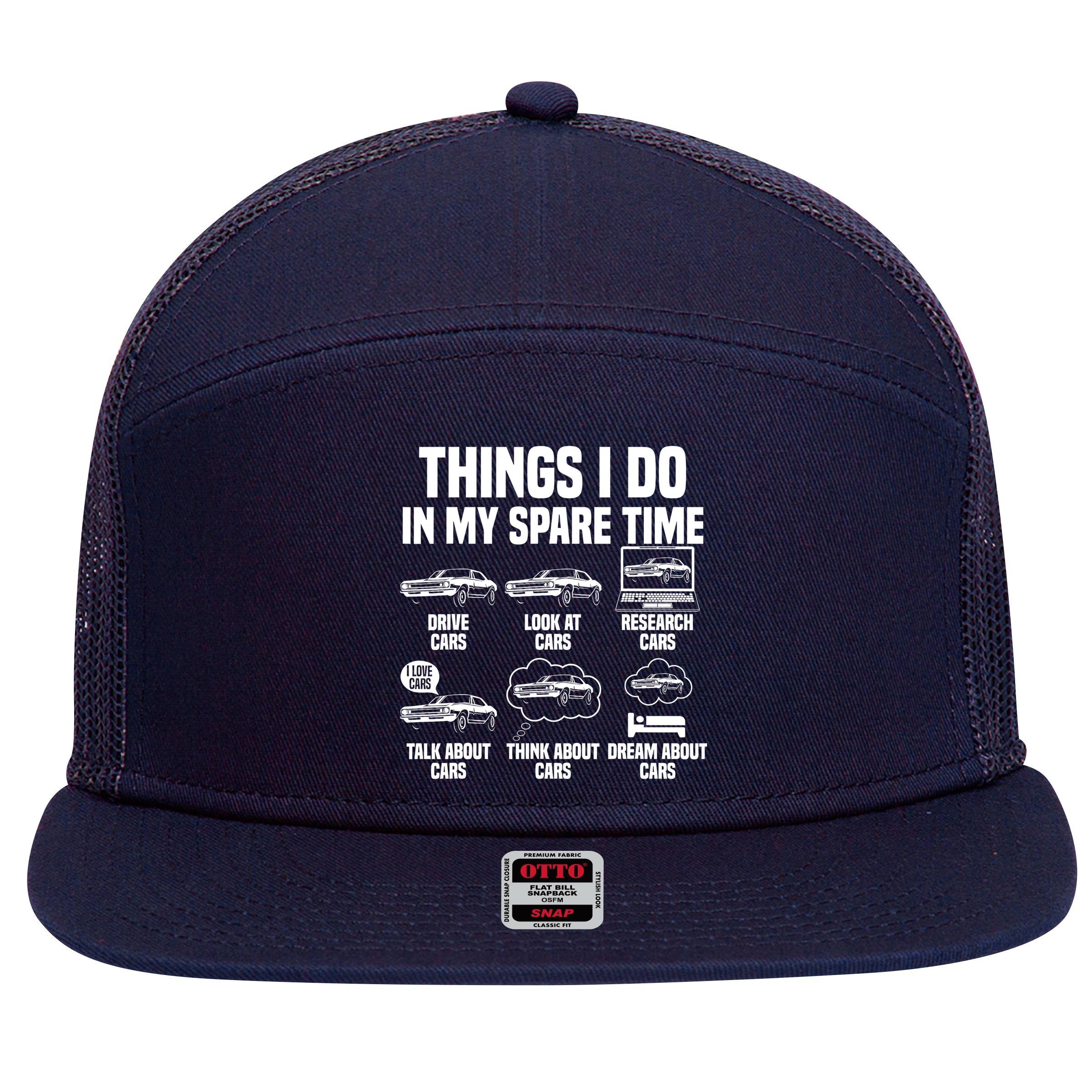 Things I Do In My Spare Time Car Enthusiast Classic Car Guy 7 Panel Mesh Trucker Snapback Hat
