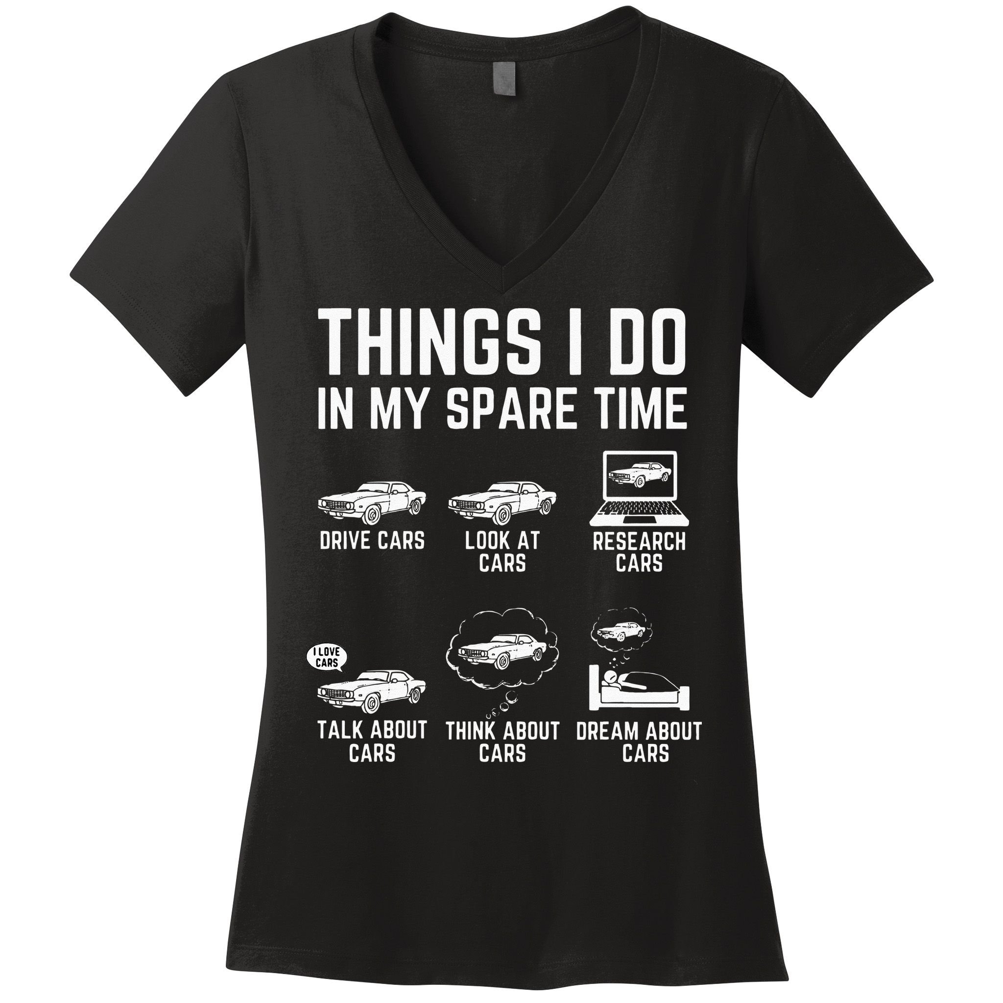 Things I Do In My Spare Time Funny Car Guy Car Enthusiast Women's V-Neck T-Shirt