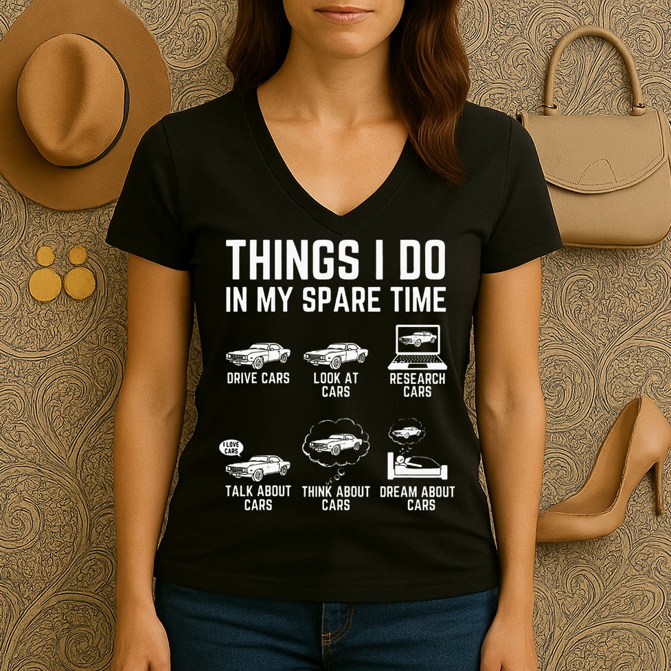 Things I Do In My Spare Time Funny Car Guy Car Enthusiast Women's V-Neck T-Shirt