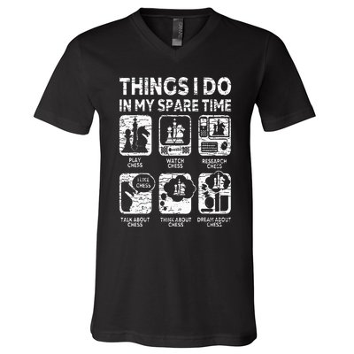 Things I Do In My Spare Time Chess Player Funny Chess Lover V-Neck T-Shirt