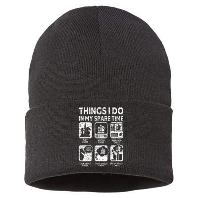 Things I Do In My Spare Time Chess Player Funny Chess Lover Sustainable Knit Beanie