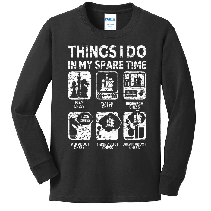 Things I Do In My Spare Time Chess Player Funny Chess Lover Kids Long Sleeve Shirt