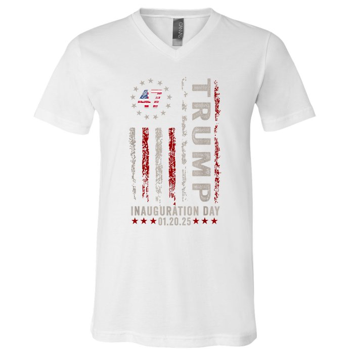 Trump Inauguration Day 2025 Memorabilia Usa Flag Vintage V-Neck T-Shirt