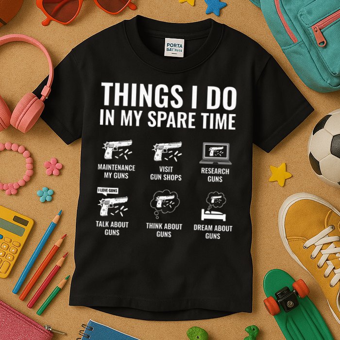 Things I Do In My Spare Time Funny Gun Lover Gun Enthusiast Kids T-Shirt