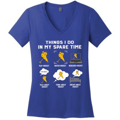 Things I Do In My Spare Time Hockey Eat Sleep Repeat Classic Great Gift Women's V-Neck T-Shirt