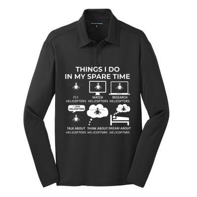 Things I Do In My Spare Time Helicoptors Silk Touch Performance Long Sleeve Polo